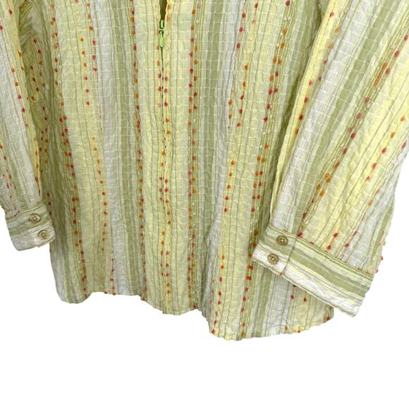 Coldwater Creek Medium Light Green/Yellow Artsy Summer Zip Blouse Shirt Top - Picture 6 of 7